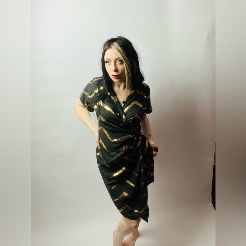 Black and gold wrap dress Small